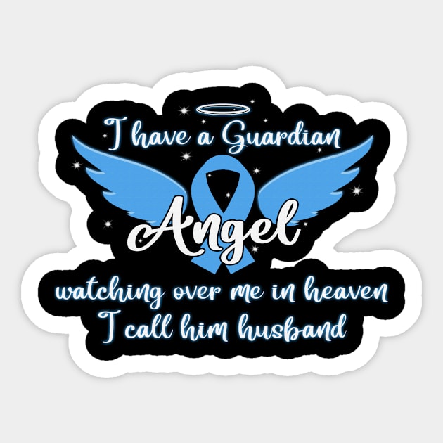 Guardian Angel Watching Over Me In Heaven Husband Trisomy 18 Awareness Light Blue Ribbon Warrior Sticker by celsaclaudio506